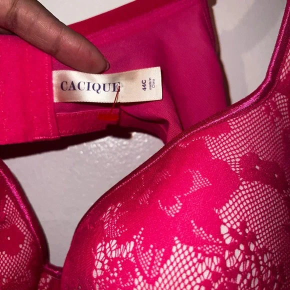Cacique Pink Lace Bra Balconette Molded Size 44C - Picture 3 of 5